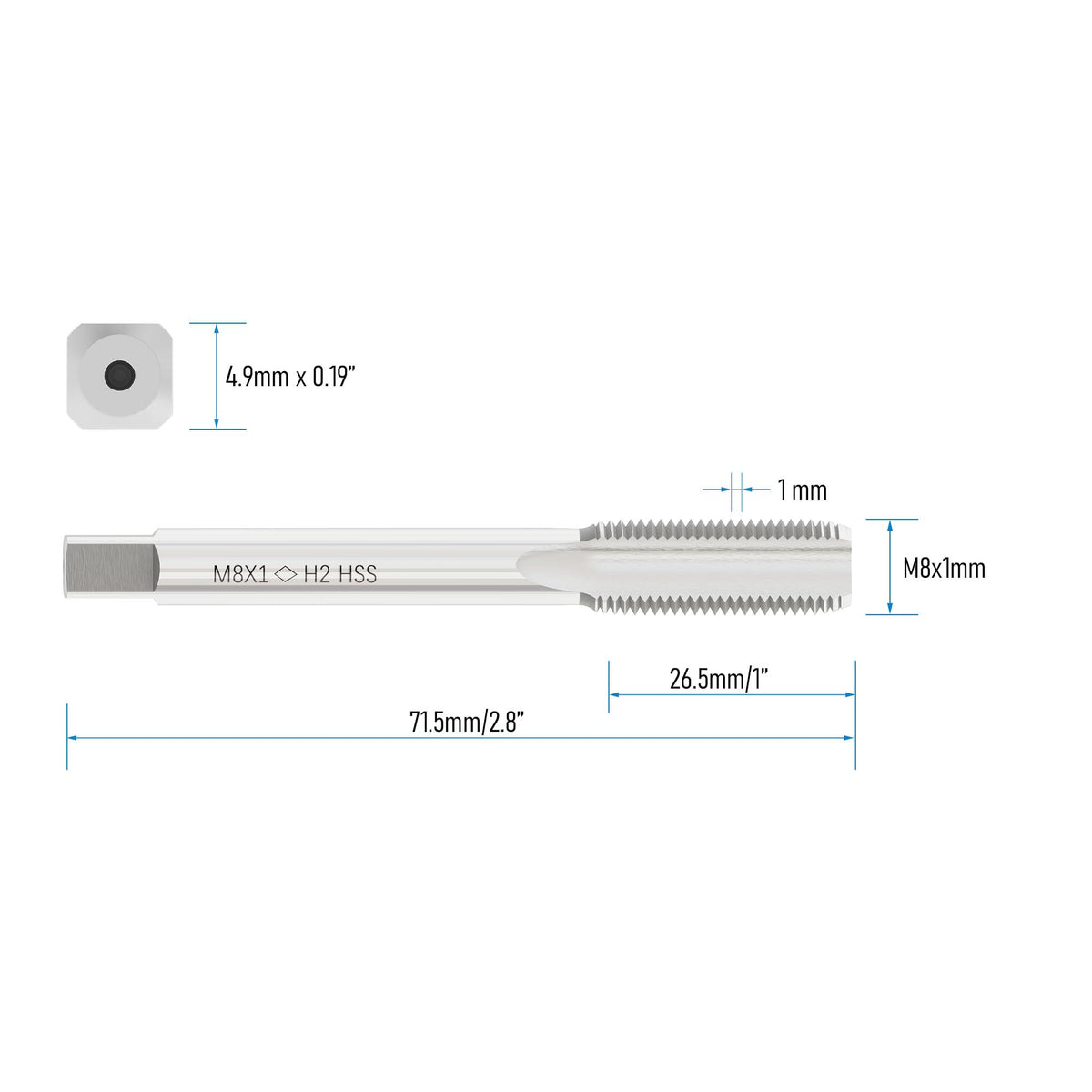 FOCMKEAS 2 PCS Metric Machine Tap, HSS 6542 Screw Tap H2, 3 Straight Flutes Thread Hole Repair Tools, Screw Milling Threading Machinist Repair (M8 x 1)