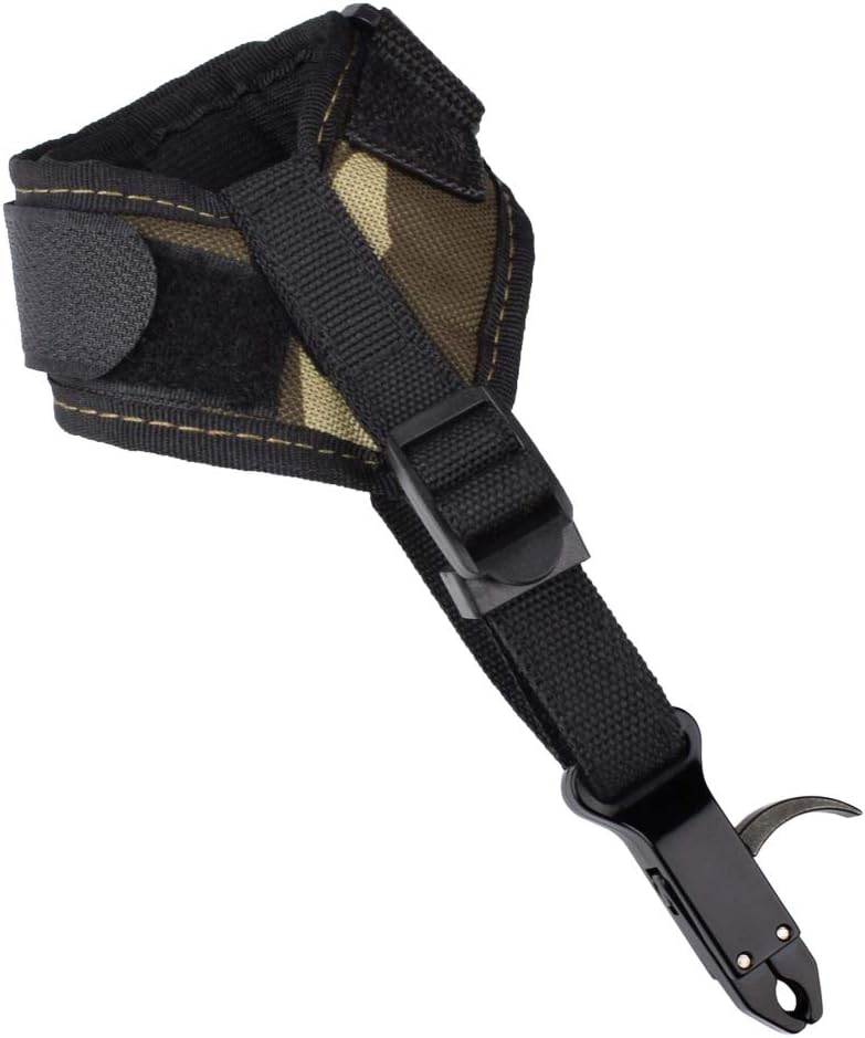 Archery Compound Bow Release Aid Trigger Caliper Shooting Camo/Black Design - Adjustable Black Wrist Strap (Pack of 1)
