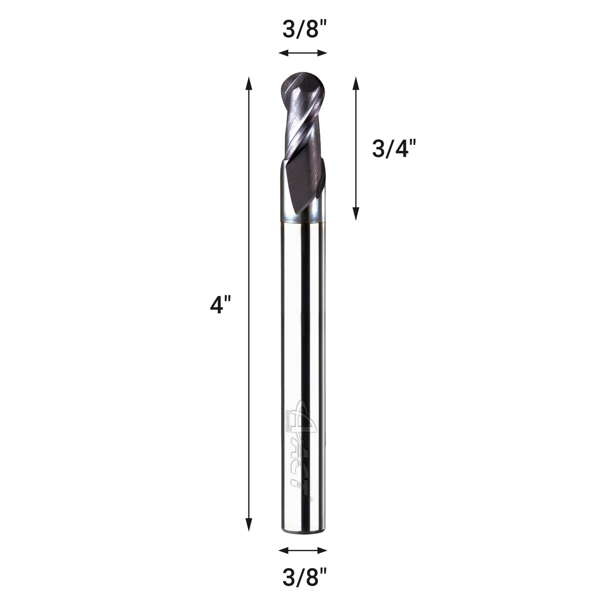 ACCUCUT I2KBL 3/8” Carbide Ballnose Long Shank End Mill- 2 Flute Milling Bit for Steel, Forge Steel, Hardened, Copper, Alloys & Materials < HRC 50 - AlTiCrN Coating CNC Router Bit, 30 Degree Helix