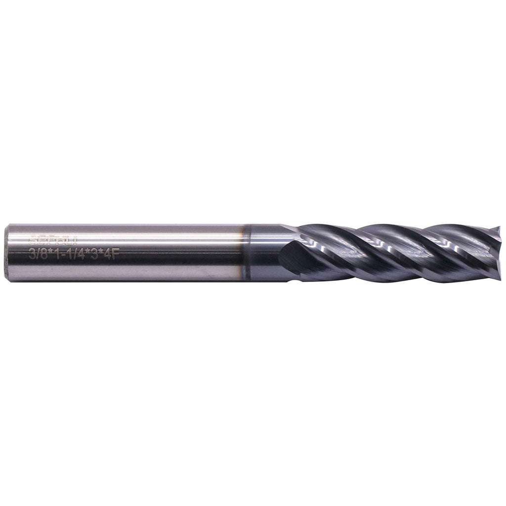 3/8" 4 Flute Solid Carbide Long Square End Mill, 3" OAL, AlTiN Coated