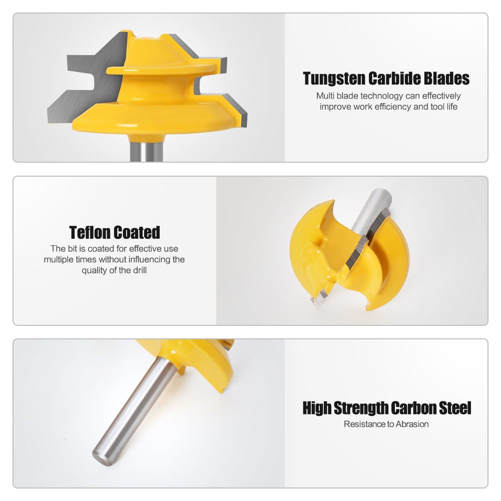 45 Degree Lock Miter Router Bit 1/4 Inch Shank.Woodworking Tools Joint Router Bits，Wood Milling Cutter Glue Joint Tools Set (1/4inch Shank, 1-3/8")