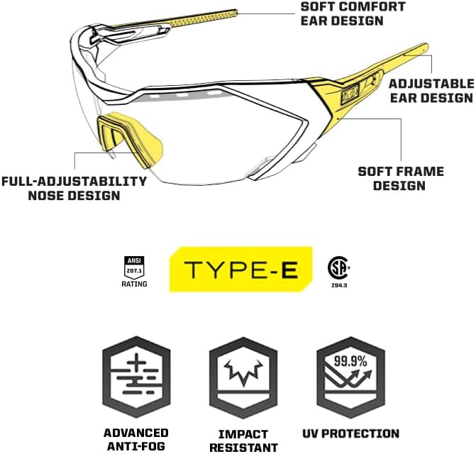 Vision Type-E Safety Glasses with Advanced Anti Fog, Scratch Resistant, Black Half Framed Protective Eyewear