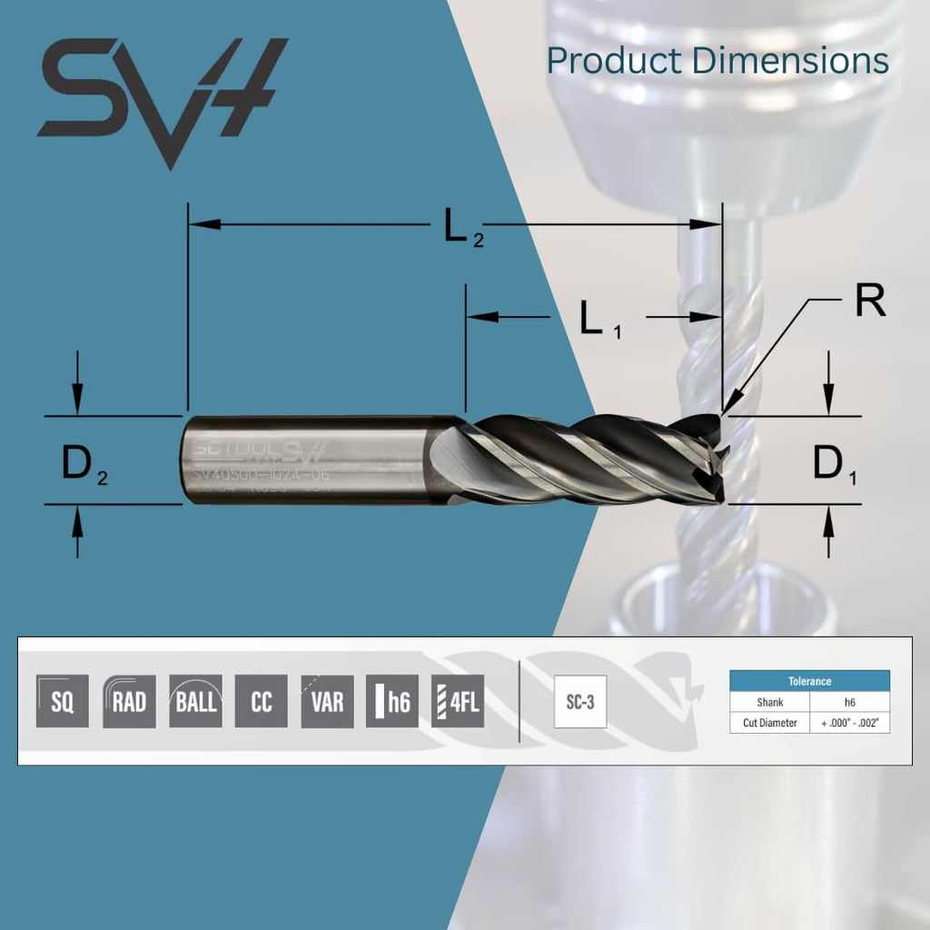 SV4 4-Flute 1/2" Carbide End Mill Square 5/8" LOC | Coated SCT20077