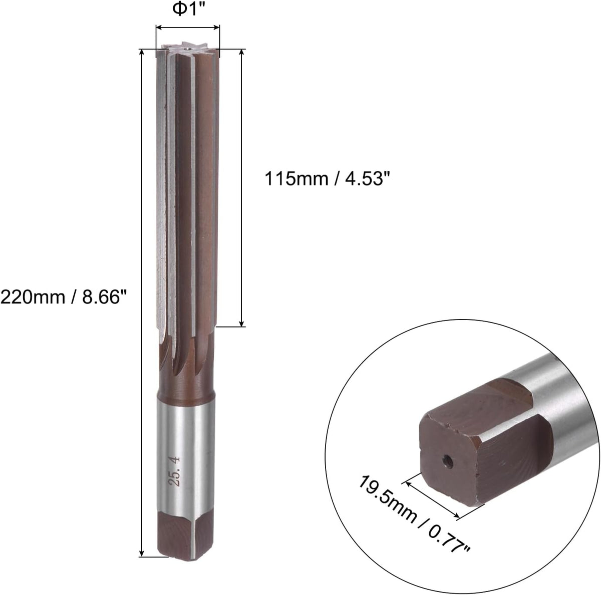 uxcell 1" Hand Reamer H8 Accuracy Alloy Tool Steel 8 Flutes Straight Shank Milling Cutter Tool