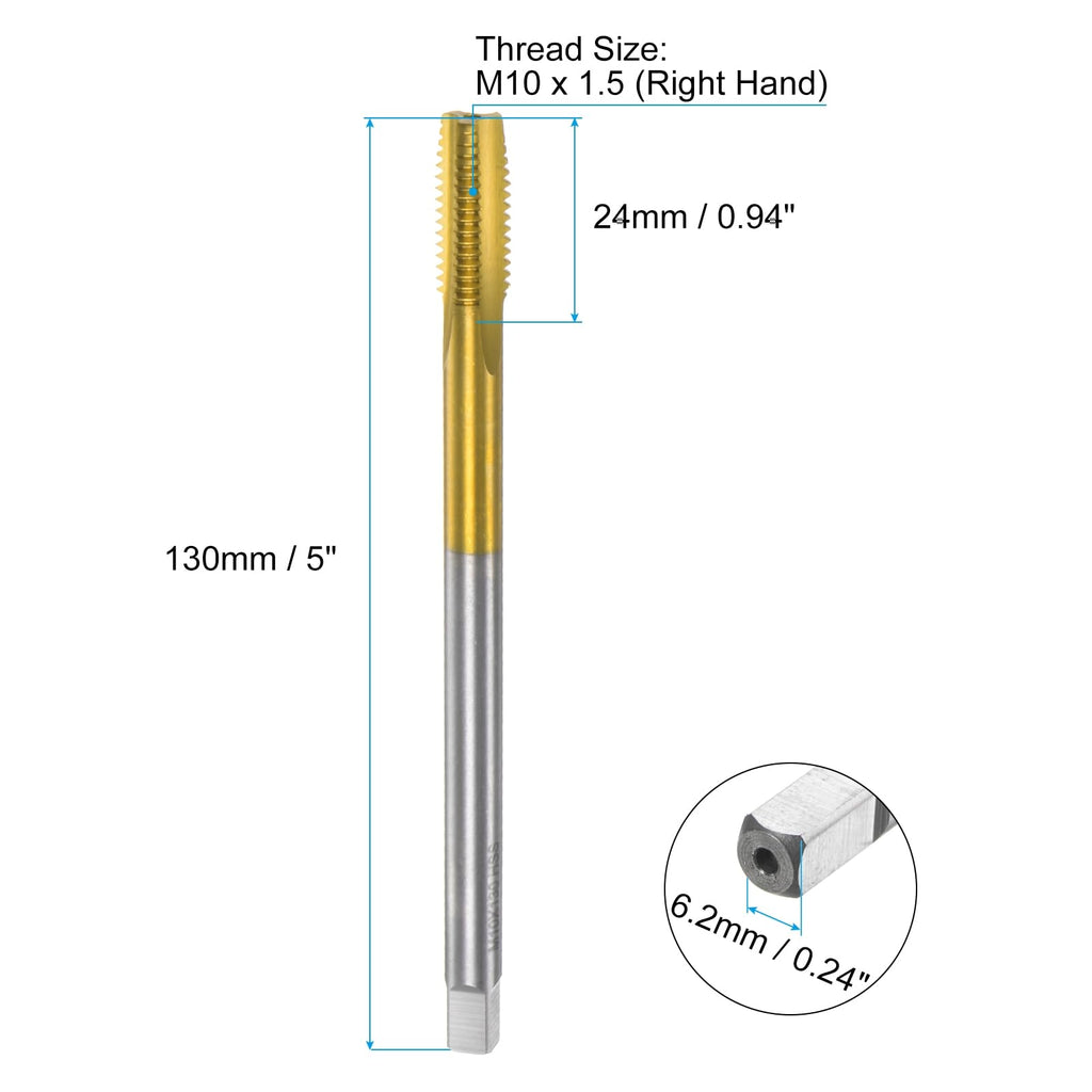 uxcell Metric Thread Tap M10 x 1.5 H2 130mm Extra Long Titanium Coated