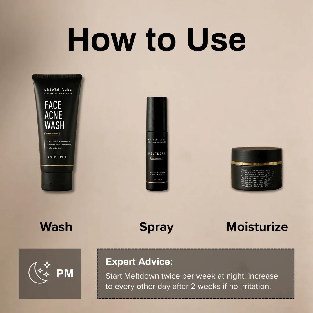 Face Acne System for Men and Boys, Easy 3-Step Clear Skin Kit with 4% Benzoyl Peroxide Face Wash, Adapinoid Spray and