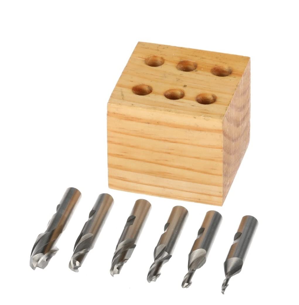 HHIP 8001-0006 2-Flute M2 Ball Nose End Mill Set – HSS 1/8"–1/2" (6 Pc) – Center Cut, Single-End, Full Radius Edge for Milling Radius Bottom Slots, Fillets & Contours – Includes Wooden Storage Stand