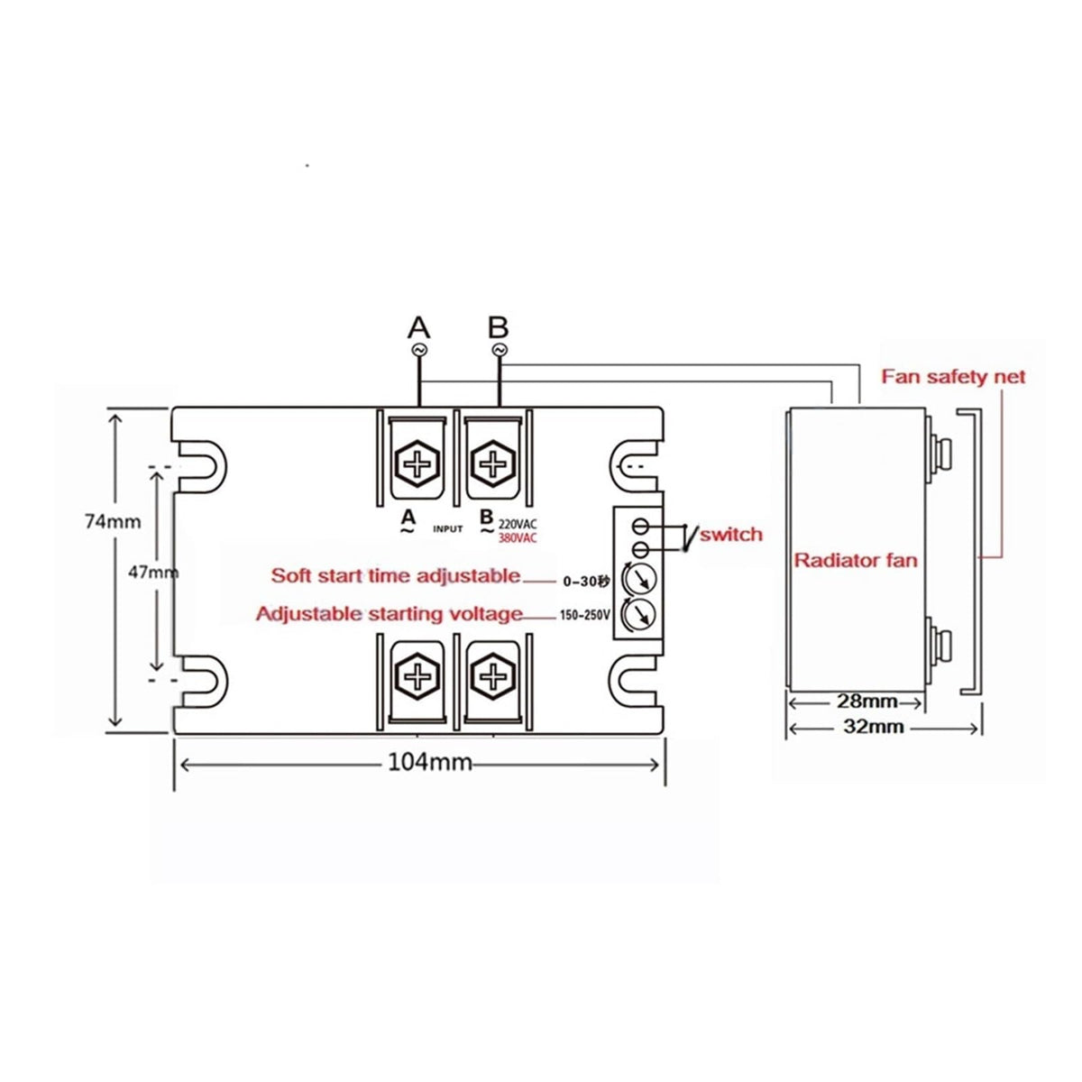FPBIGCHA Soft Start Single Phase Motor 110V Motor Soft Starter Module 110V 1KW 1.5KW 2KW 4KW 6KW 8KW for Water Pump Belt Conveyor Blower Motor(SSR-20WA-R2(1KW))