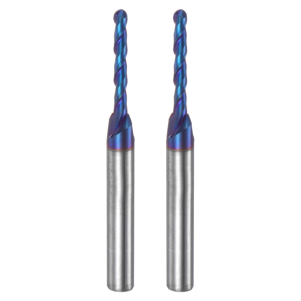 uxcell 2pcs Ball Nose End Mill CNC Router Bit, 1/16" Radius 1/4" Shank Solid Carbide Nano Coated Upcut Spiral 2 Flutes Cutter Milling Tool, 1/8" Dia 2-1/2" Total Length