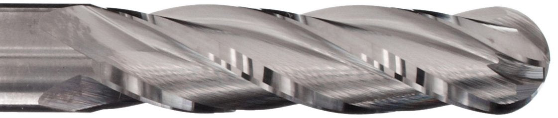 YG-1 - 53902 E5062 Carbide Ball Nose End Mill, Extra Long Reach, Uncoated (Bright) Finish, 30 Deg Helix, 4 Flutes, 6" Overall Length, 0.375" Cutting Diameter, 0.375" Shank Diameter