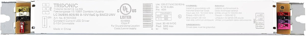 Pack of 5 - Tridonic Linear Essence Series 34 Watts Constant Current LED Driver, 0-10V Dimmable LC 34/690–825/50 0-10V fixC lp SNC2 UNV (87501063)