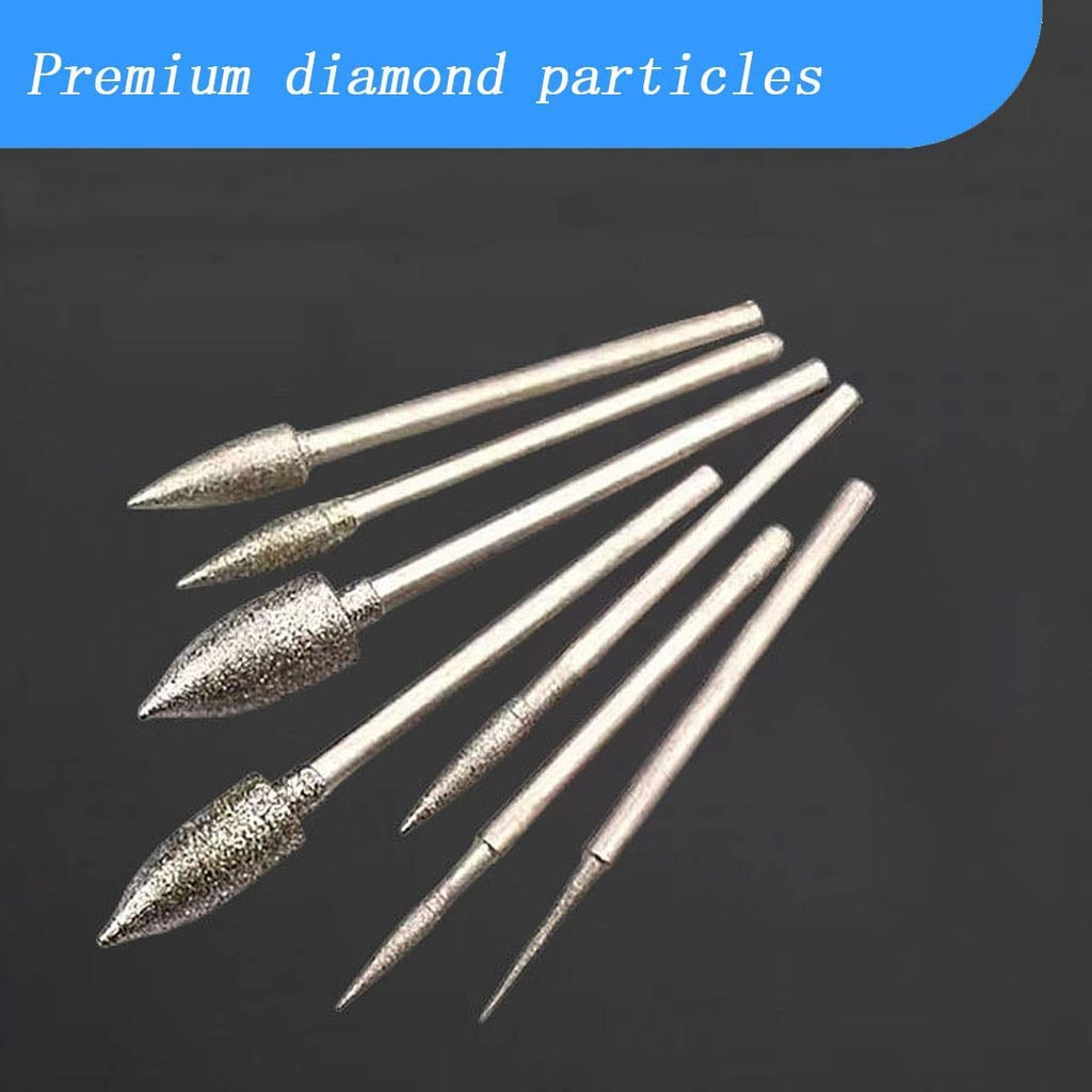 Luo ke 9 Pcs 1mm - 6mm Bullet Shape Diamond Burr - 3/32'' Shank