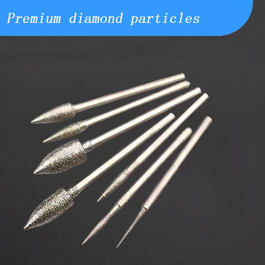 Luo ke 9 Pcs 1mm - 6mm Bullet Shape Diamond Burr - 3/32'' Shank
