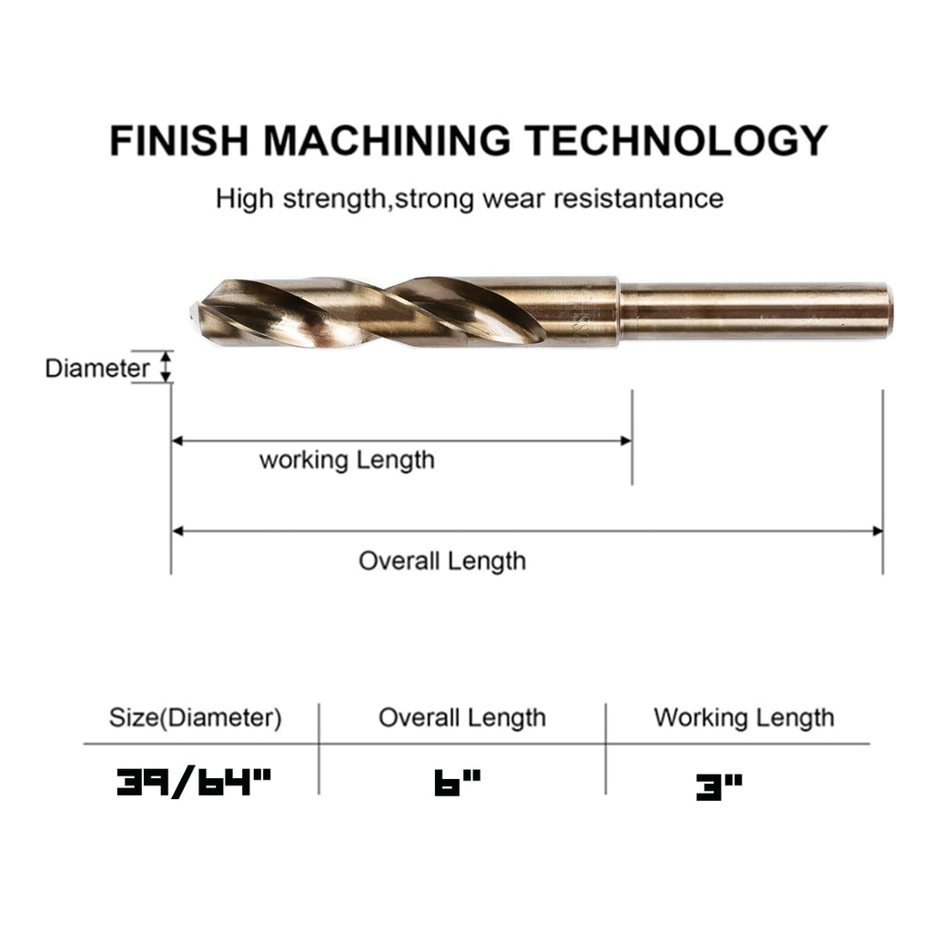 Narwhal 39/64 Drill Bit (3 Pack - 1/2 Inch Shank) Cobalt for Metal & Steel
