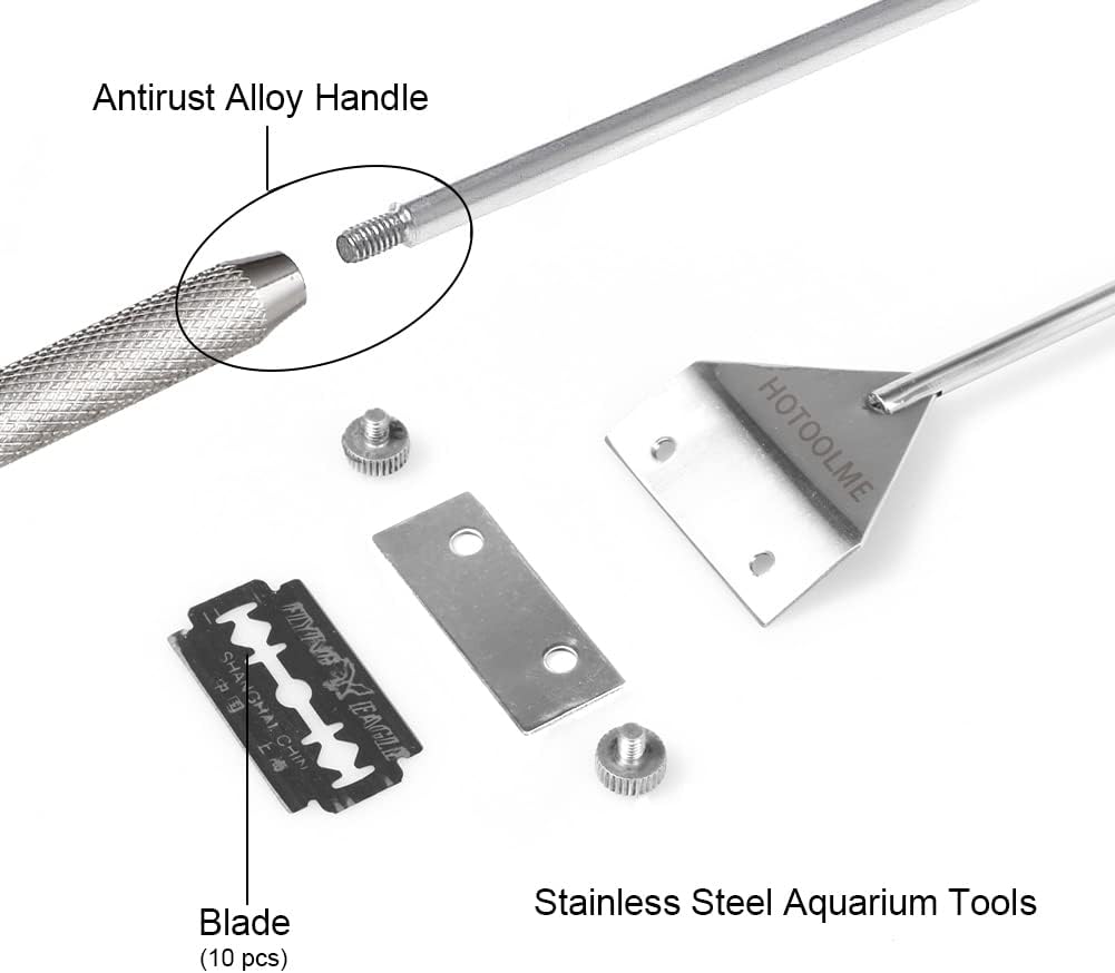 Aquarium Scraper, 25.6" Stainless Steel Scraper Cleaning Razor with 10 Blades for Glass Aquarium Fish Tank