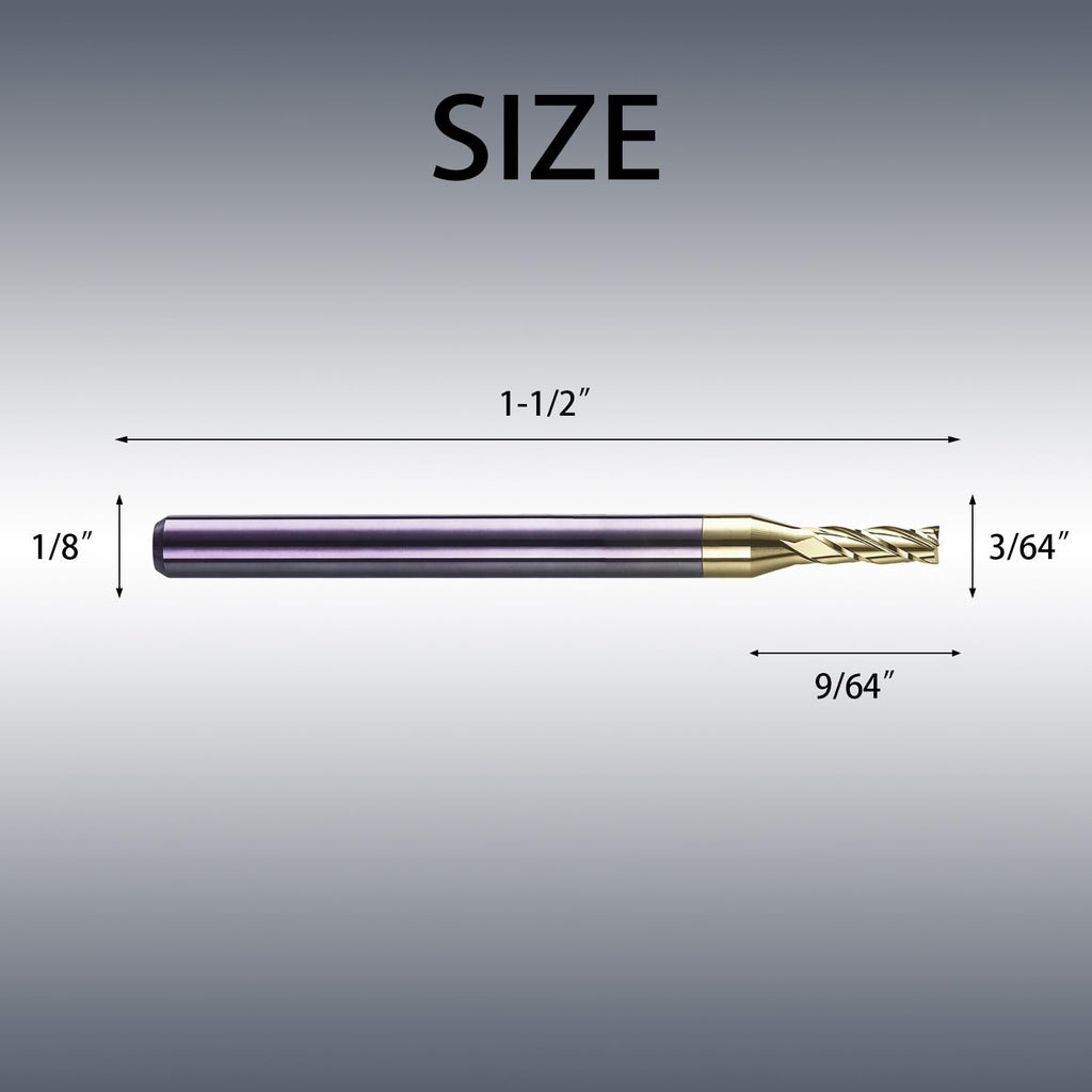 NZ 3 Flute 3/64" Solid Carbide Square End Mill ZrN Coated, 5Pcs