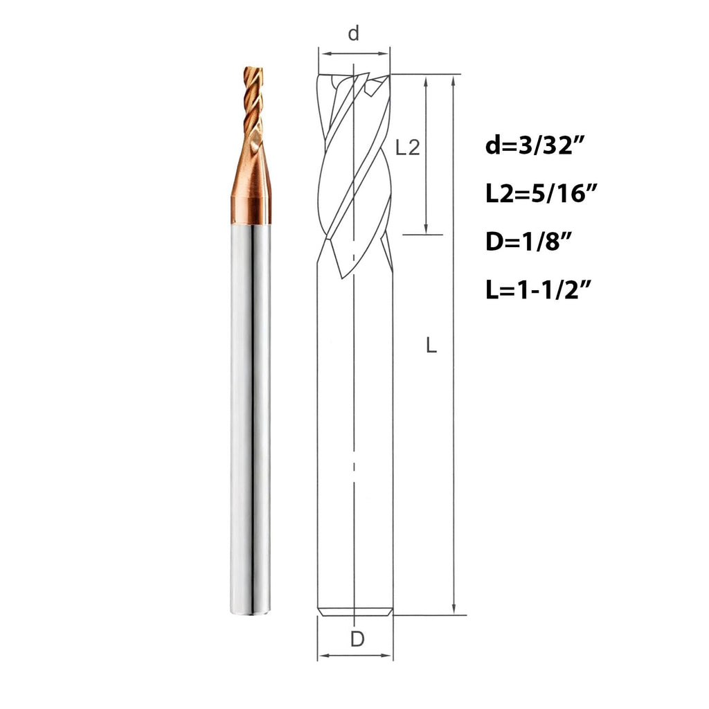 SKWOTZKOFF 1PCS 3/32" End Mill Bits Carbide Square 4 Flute TiN 1/8" Shank