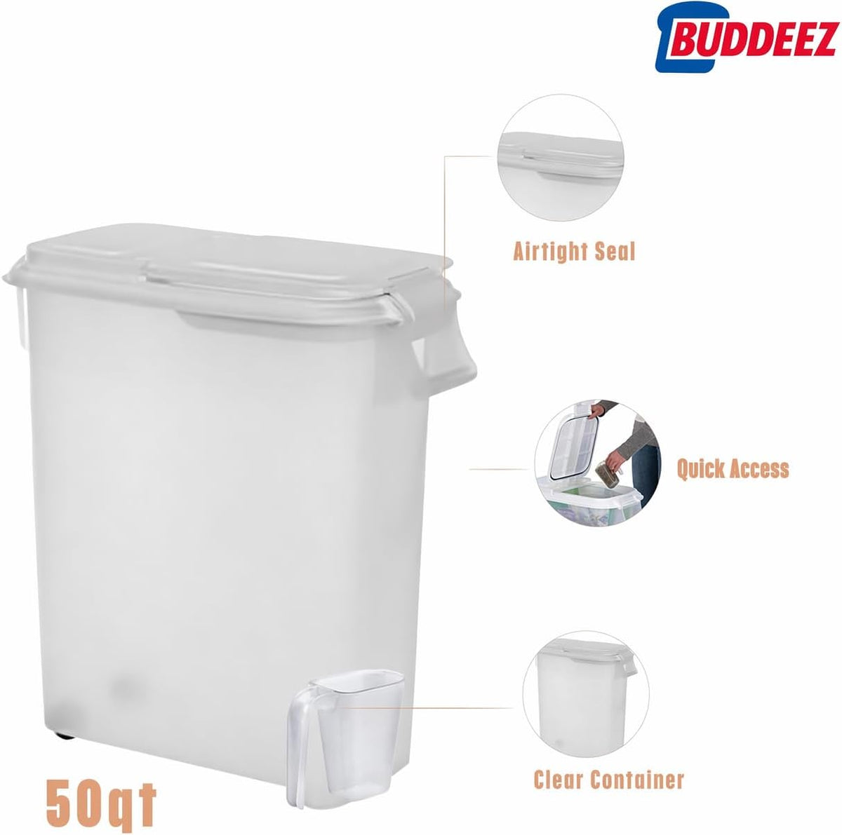 Airtight Rolling Pet Food Storage Container, 50 Quart, with Scoop