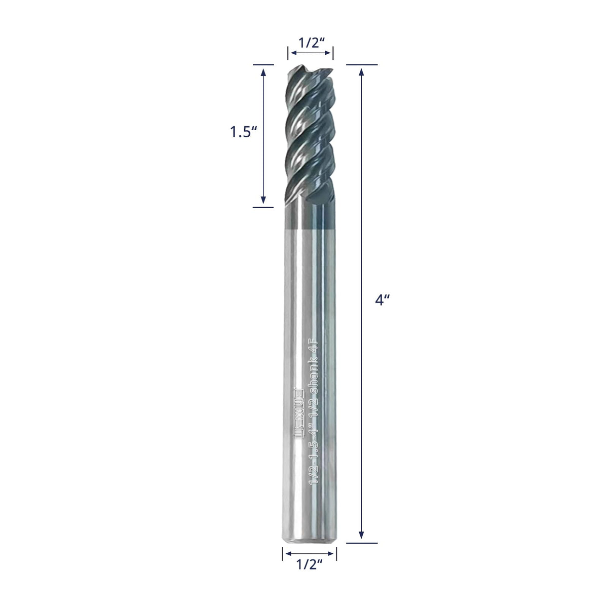 WEXWE Tools Extra Long Carbide End Mill, PVD AlTiN Coating for Stainless Steel Materials Cutting, 1/2 Shank (1/2-4" 2PCS)