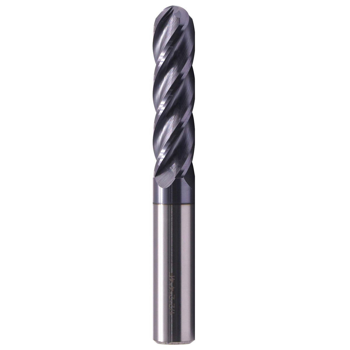 1/2" 4 Flute Solid Carbide Long Ball Nose End Mill, AlTiN Coated, 4" OAL