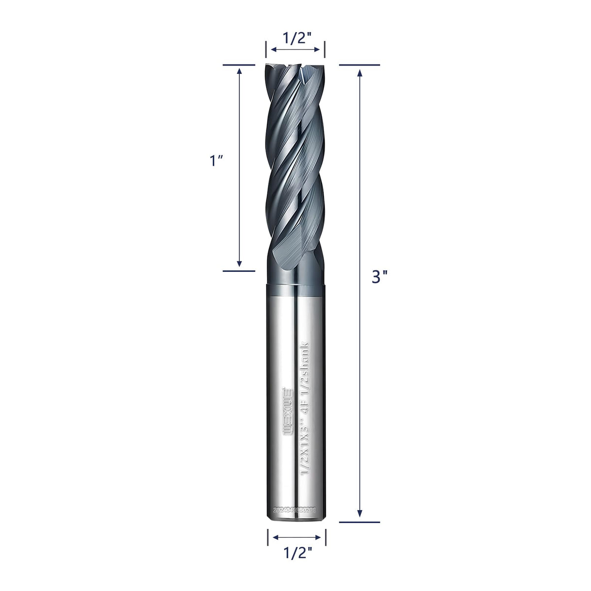 WEXWE Tools Carbide End Mill Square Milling Cutter for Cutting Alloy Steels,Cast Iron, Hardened Steel - 4 Flute Cutting Tools 1/2 Shank (1/2-3.0" 4PCS)