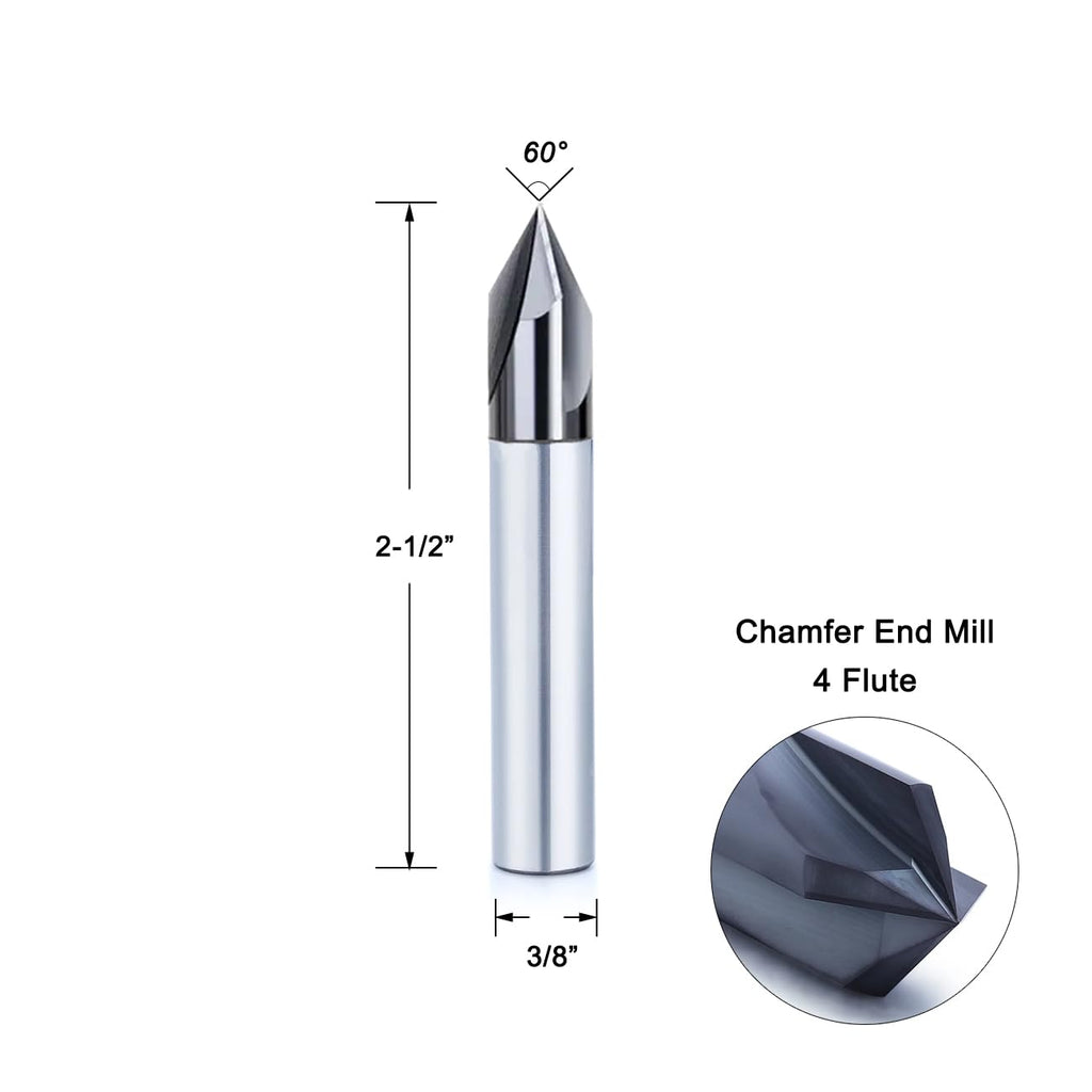 JIANXING 3/8” Carbide Chamfer End Mill, 60 Deg, 4 Flute, Carving Tool, 1pc