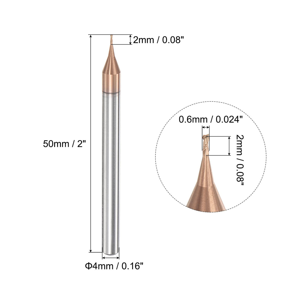 uxcell Square Nose End Mill, 0.6mm Solid Carbide AlTiSin Coated Long Reach CNC Router Bits 2 Flutes Milling Cutter with Extended Neck, 2mm Cutting Length 4mm Shank
