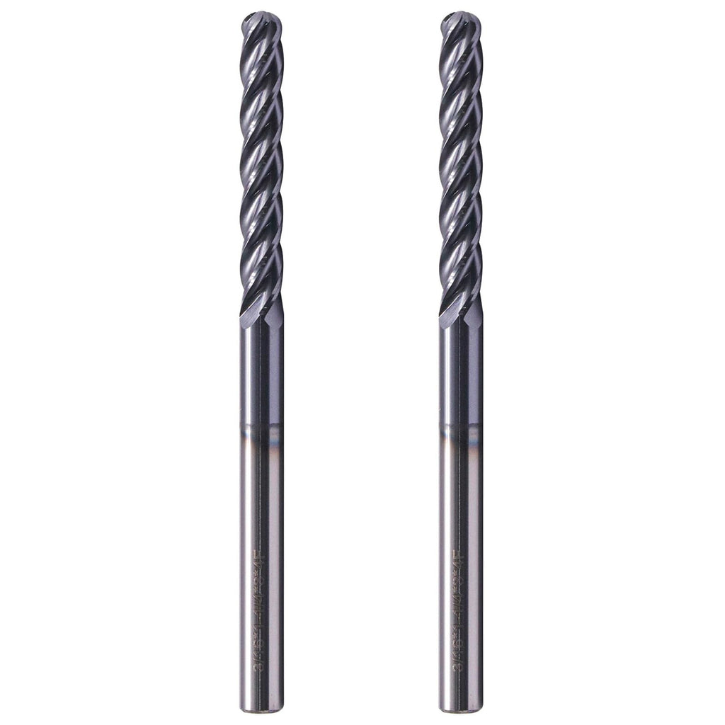 2Pcs 3/16" 4 Flute Solid Carbide Long Ball Nose End Mill Set, AlTiN Coated