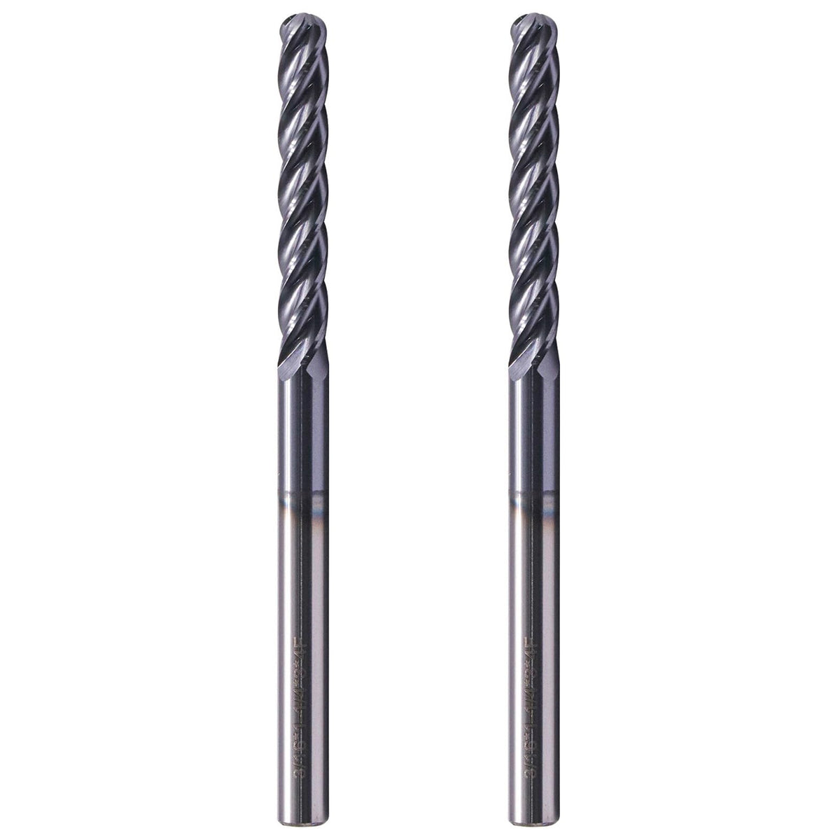 2Pcs 3/16" 4 Flute Solid Carbide Long Ball Nose End Mill Set, AlTiN Coated