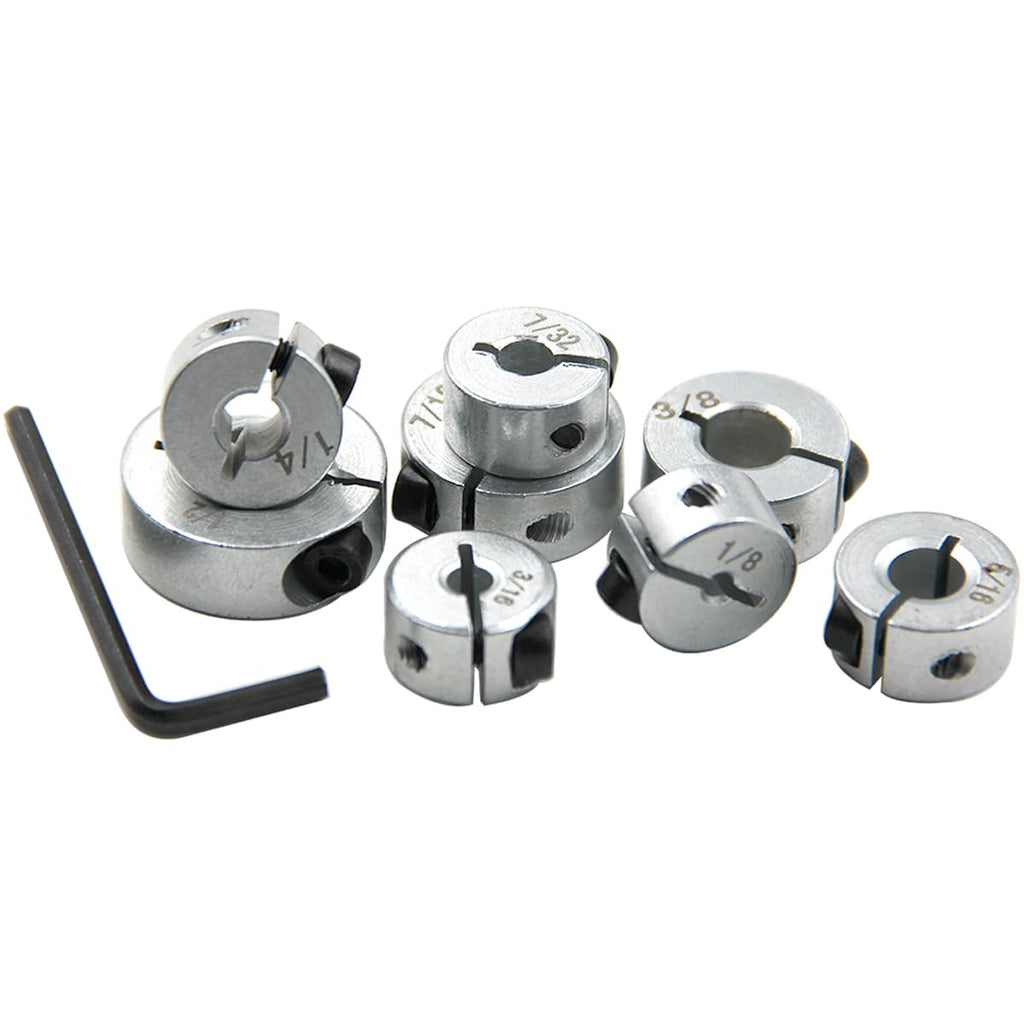 Wolfride Drill Bit Stop Collar Set, Drill Bit Depth Stop Collar Set Split Ring Clamping Shaft Collars Drilling Limit Ring 1/2", 7/16", 3/8", 5/16", 1/4", 7/32", 3/16", 1/8"