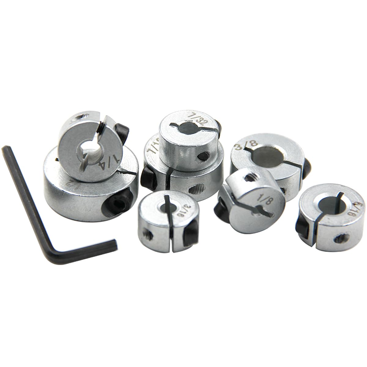 Wolfride Drill Bit Stop Collar Set, Drill Bit Depth Stop Collar Set Split Ring Clamping Shaft Collars Drilling Limit Ring 1/2", 7/16", 3/8", 5/16", 1/4", 7/32", 3/16", 1/8"