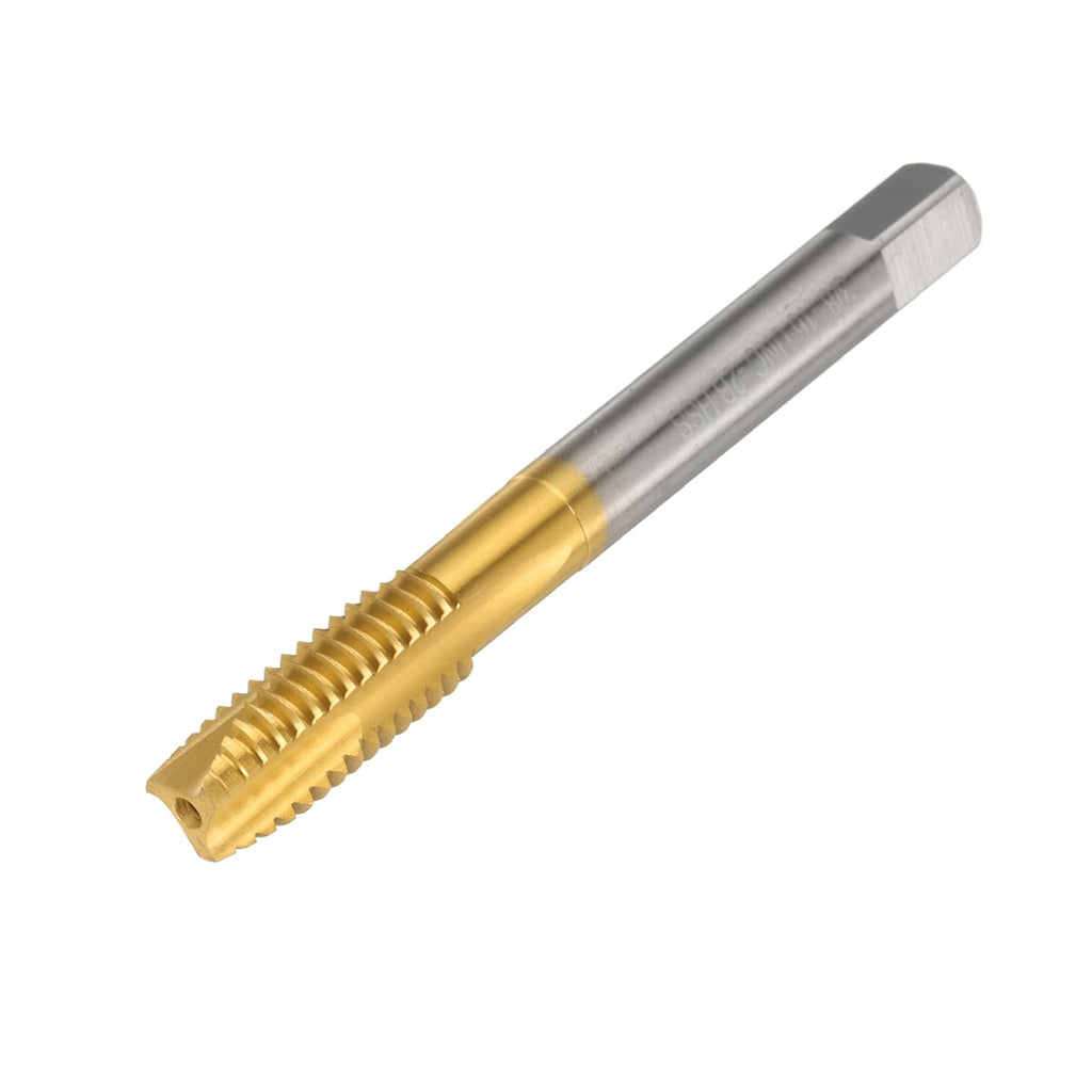 uxcell 3/8-16 UNC B2 Spiral Point Thread Tap, Screw Tap Threading Tapping Tool, Titanium Coated 6542 High Speed Steel Machine Taps Tapping Bit