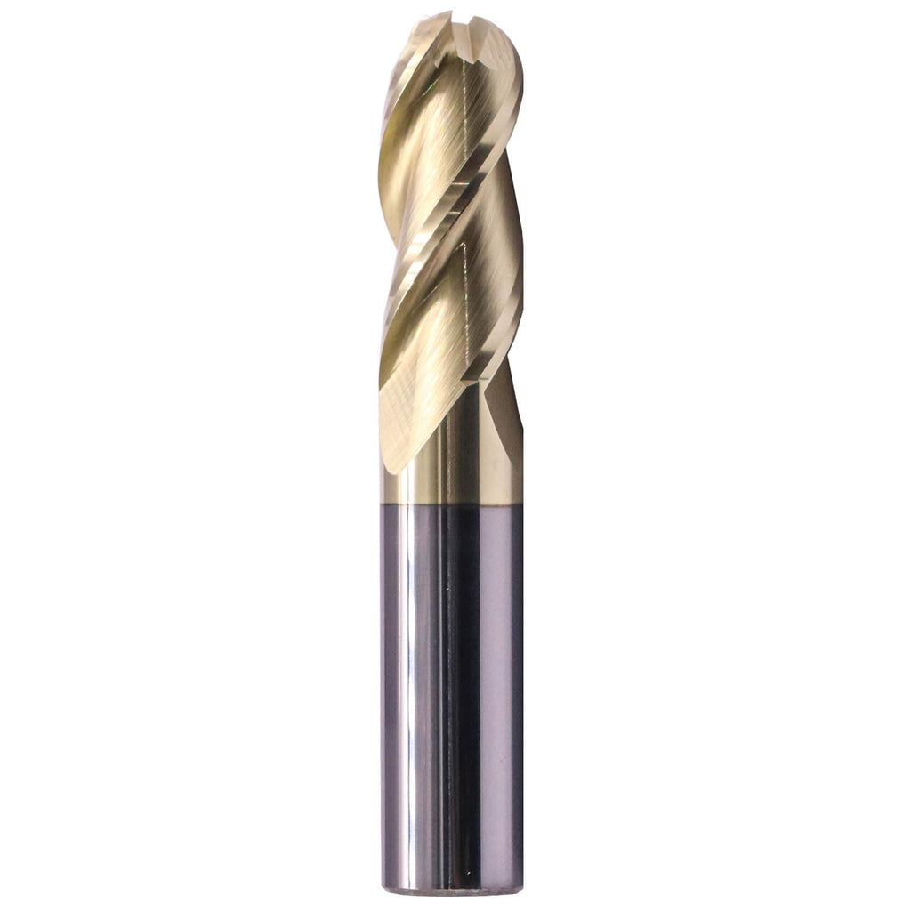 1/2" 3 Flute Ball Nose Solid Carbide End Mill for Aluminum - ZrN Coated