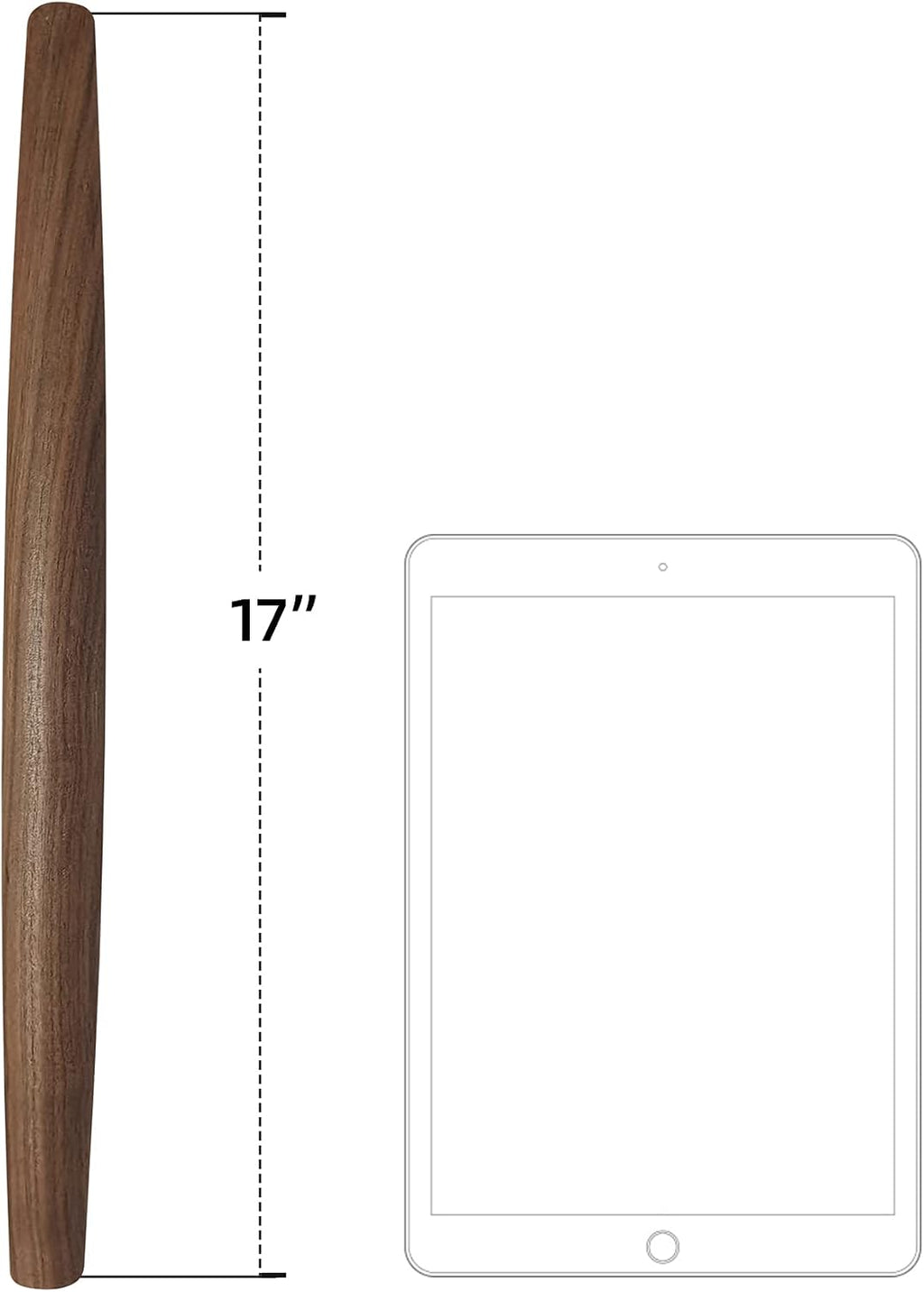 French Rolling Pin (17 Inches) –WoodenRoll Pin for Fondant, Pie Crust, Cookie, Pastry, Dough –Tapered Design & Smooth