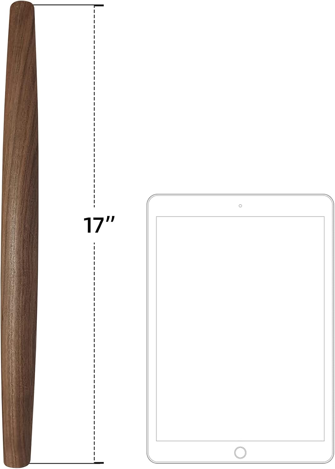French Rolling Pin (17 Inches) –WoodenRoll Pin for Fondant, Pie Crust, Cookie, Pastry, Dough –Tapered Design & Smooth