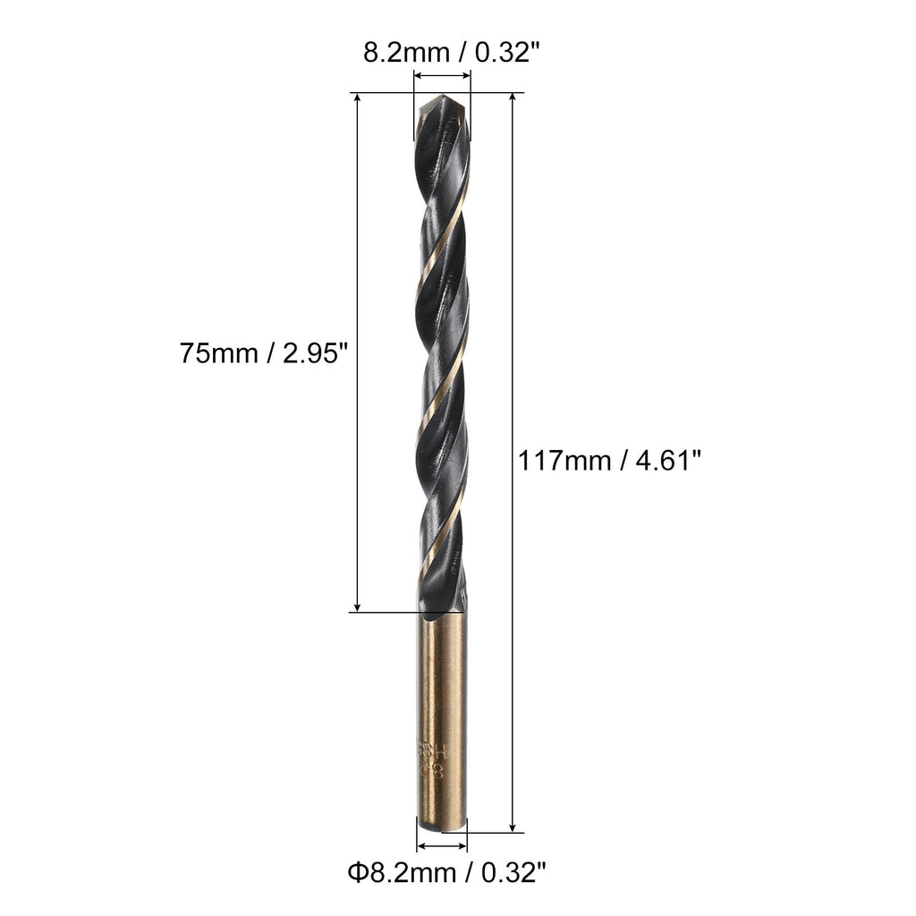 uxcell 10pcs Straight Shank Twist Drill Bits 8.2mm Gold Titanium & Black Nitride Coated High Speed Steel (HSS) 4341 with 8.2mm Shank for Stainless Steel Alloy Metal Plastic Wood