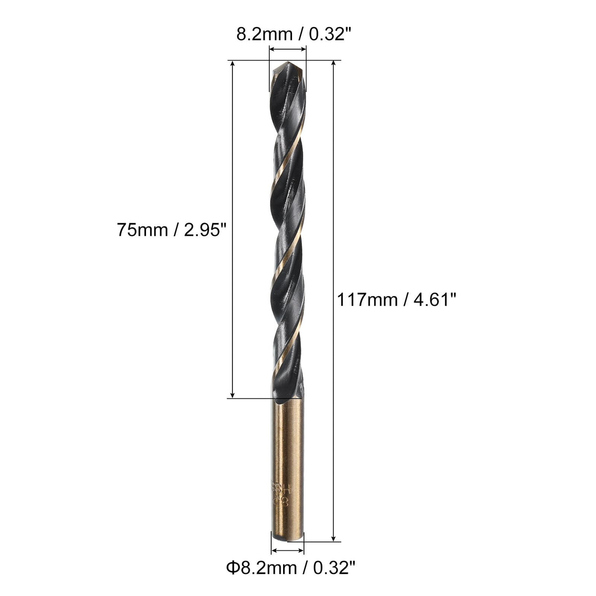 uxcell 10pcs Straight Shank Twist Drill Bits 8.2mm Gold Titanium & Black Nitride Coated High Speed Steel (HSS) 4341 with 8.2mm Shank for Stainless Steel Alloy Metal Plastic Wood