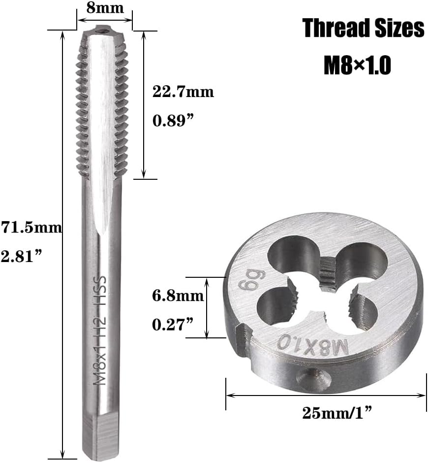 M8 X 1.0 Metric Tap and Die Set, Threading Tap Die Set