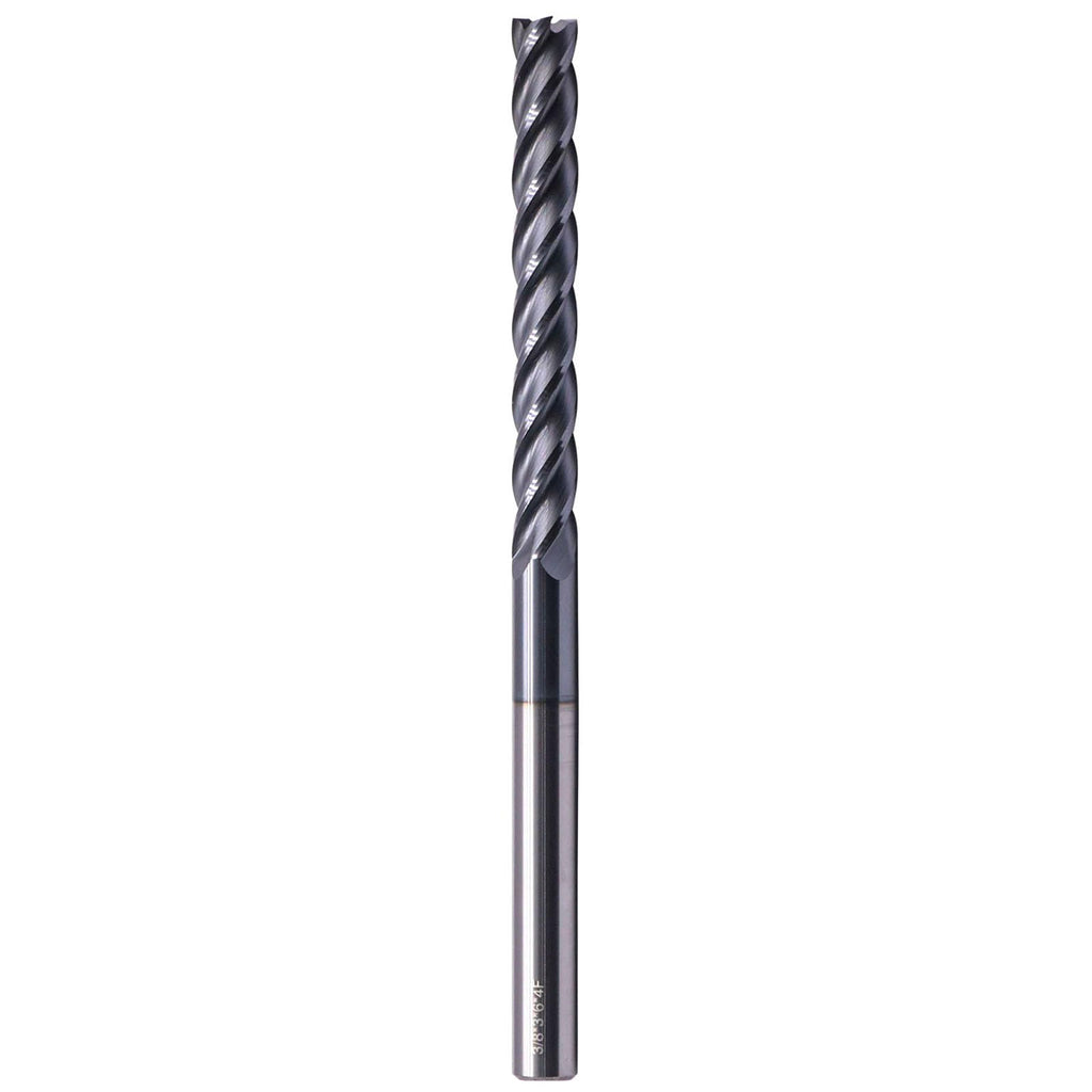 3/8" 4 Flute Solid Carbide Extra Long Square End Mill, 6" OAL, AlTiN Coated