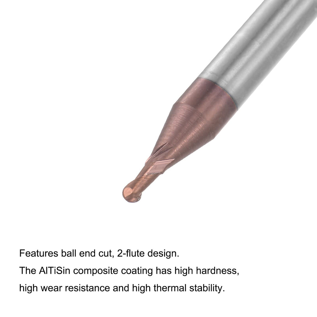 uxcell Ball Nose End Mill 0.75mm Tip Radius Solid Carbide AlTiSin Coated CNC Router Bits 2 Flute Spiral Milling Cutter HRC55 with 4mm Shank 50mm (2-inch) Length