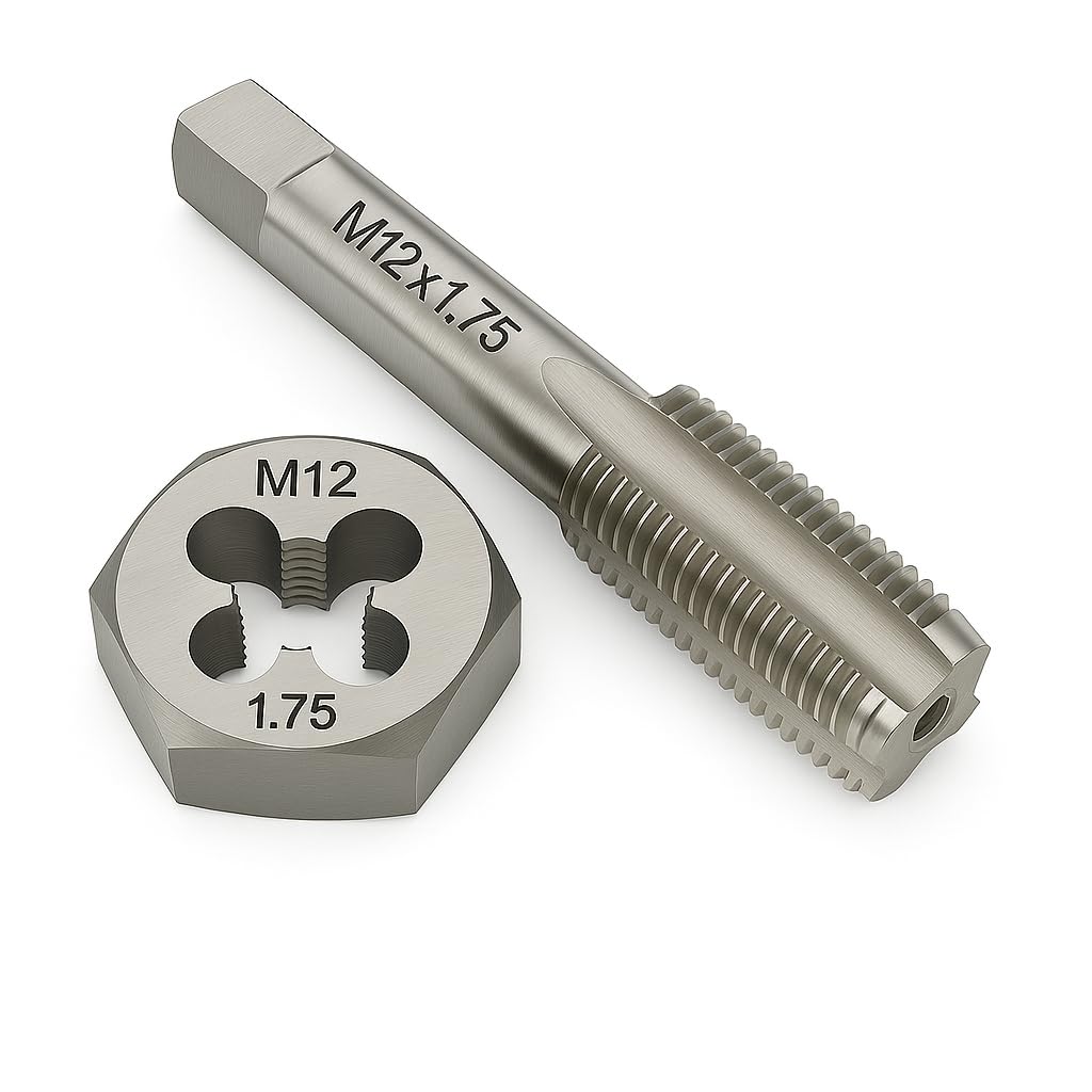 M12x1.75 Metric Tap and Die Set Right Hand HSS Tap & GCr15 Hex Die for Metal Thread Repair