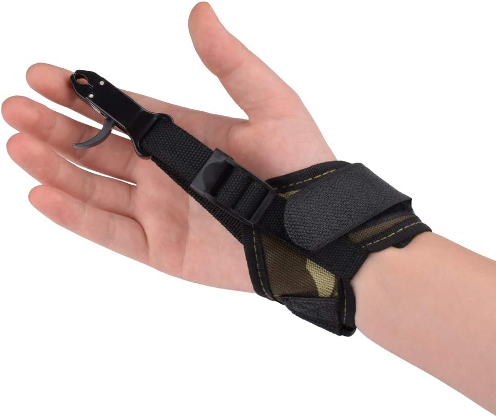 Archery Compound Bow Release Aid Trigger Caliper Shooting Camo/Black Design - Adjustable Black Wrist Strap (Pack of 1)