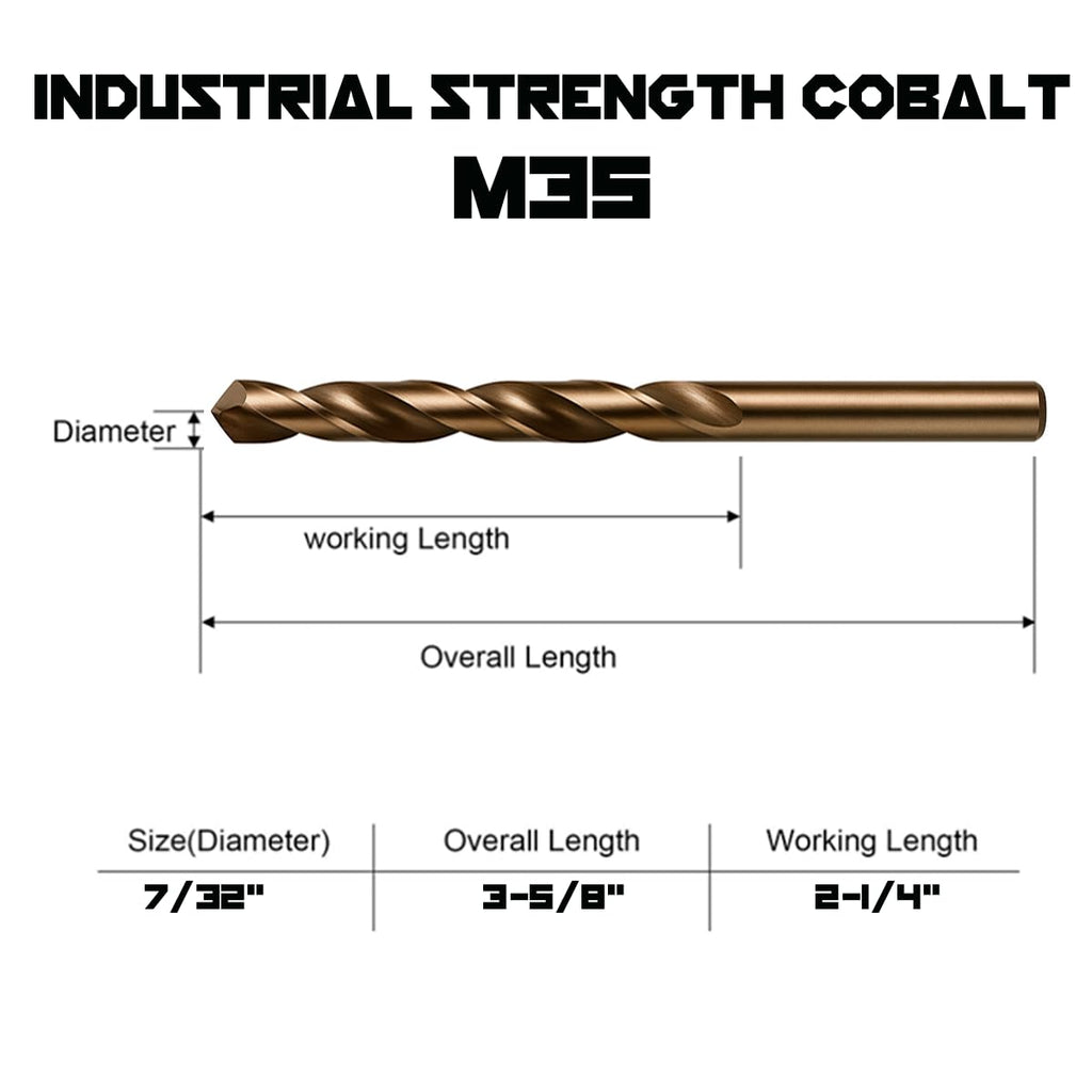 Narwhal 7/32 Inch Drill Bit (13 Pack) Cobalt for Metal & Stainless Steel