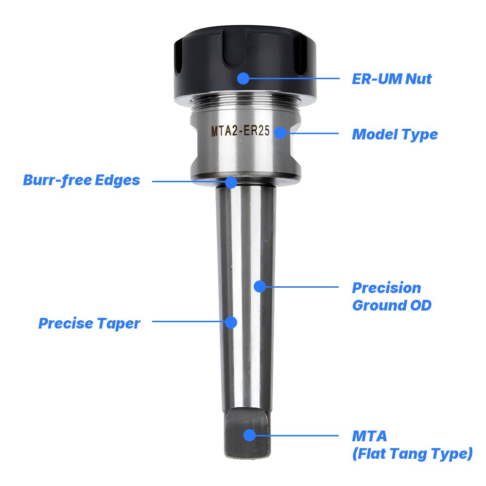 Collet Chuck Holder, MTA2-ER25 High Speed Steel Morse Taper Shank Chuck 1-16mm Clamping Range for Drilling Machine CNC Milling Lathe and Precision working