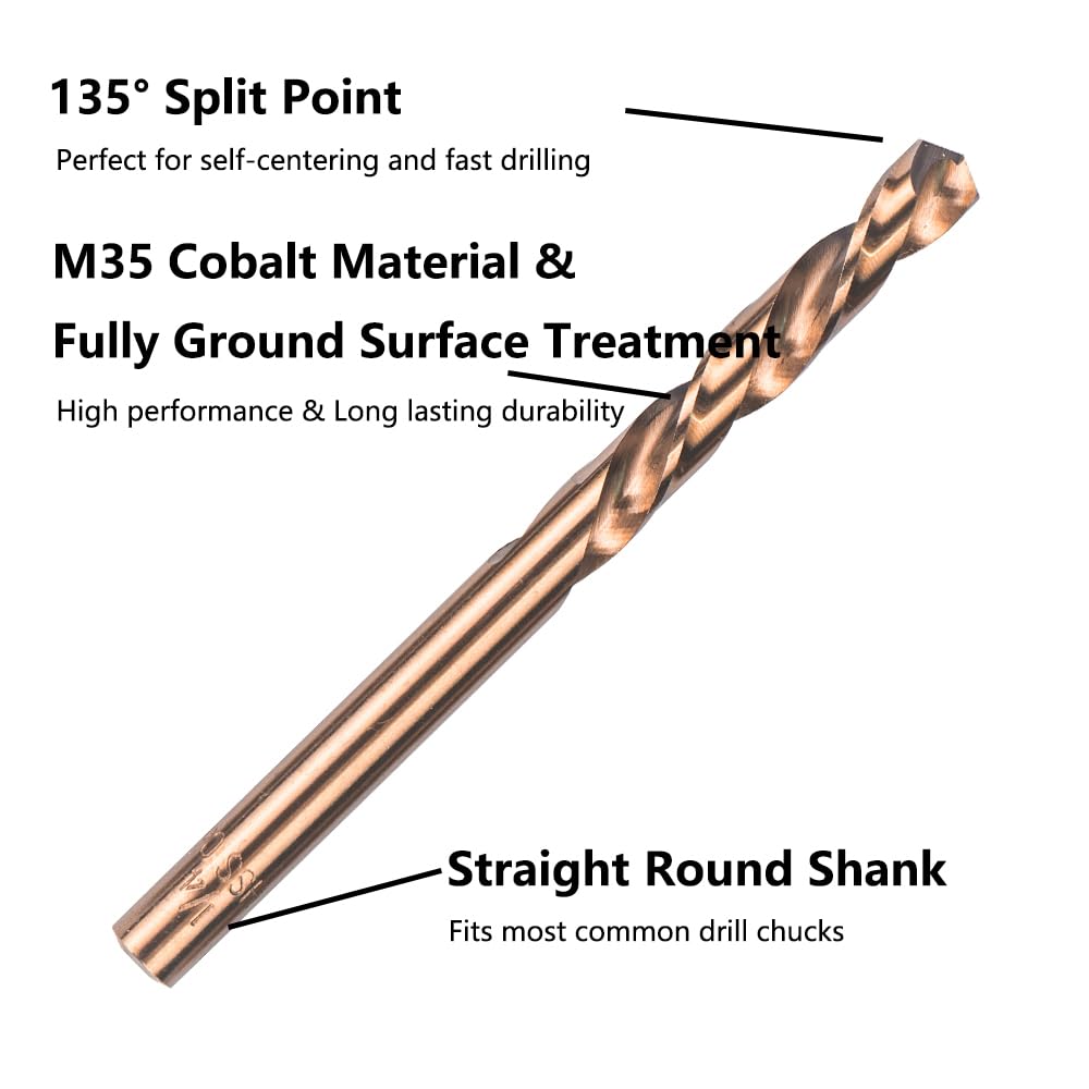 VALYRIANTOOL 5PCS 3/16" M35 Cobalt Left Hand Drill Bits Set for Removing Broken Stubs, Bolts and Screws, Reverse Twist Drill Bits