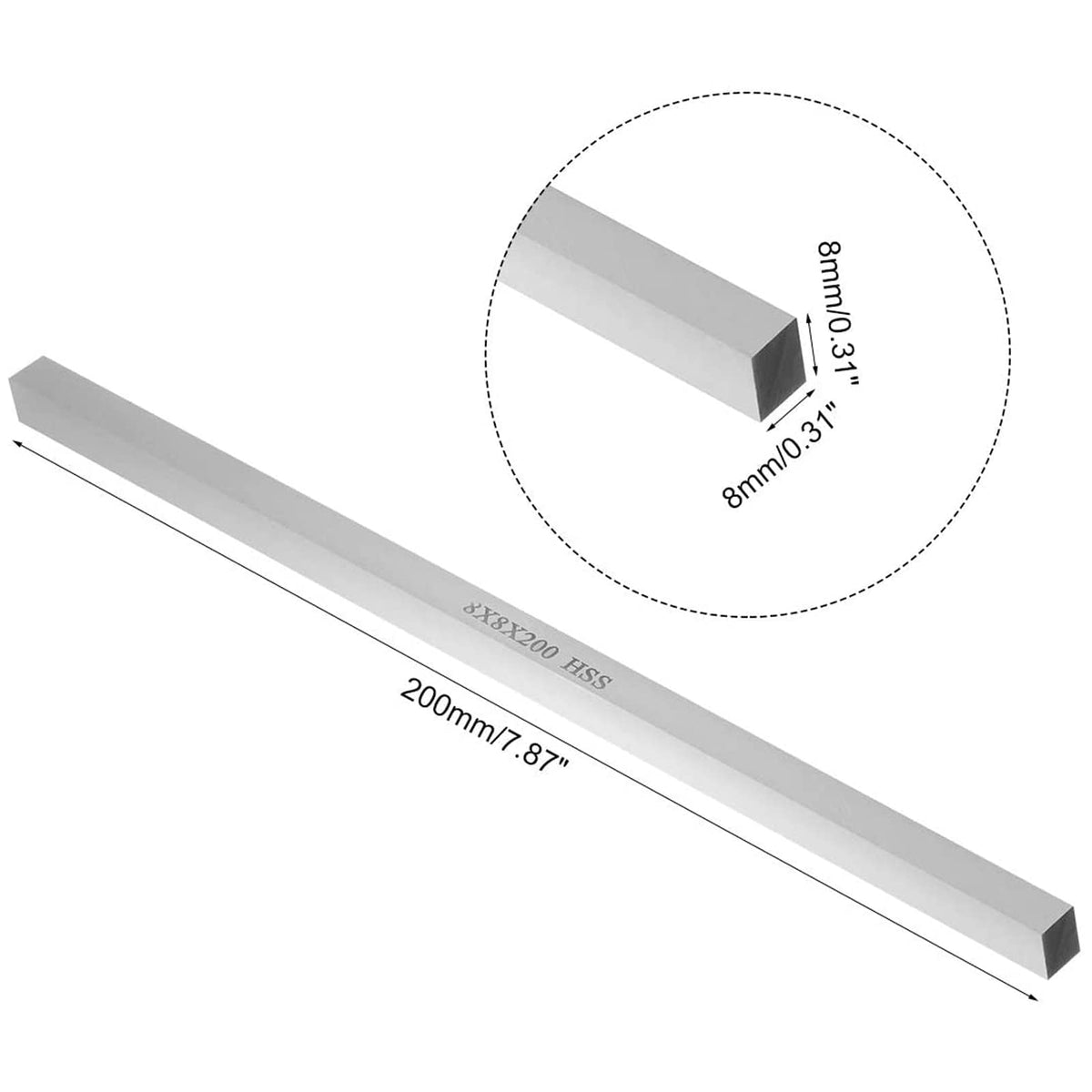 HSS Lathe Tool Bit 8mm x 8mm x 200mm, Square Lathe Turning Tool Blanks, High Speed Steel Rectangular Fly Cutter Mill Blank (5/16” x 5/16” x 8”) 4pcs