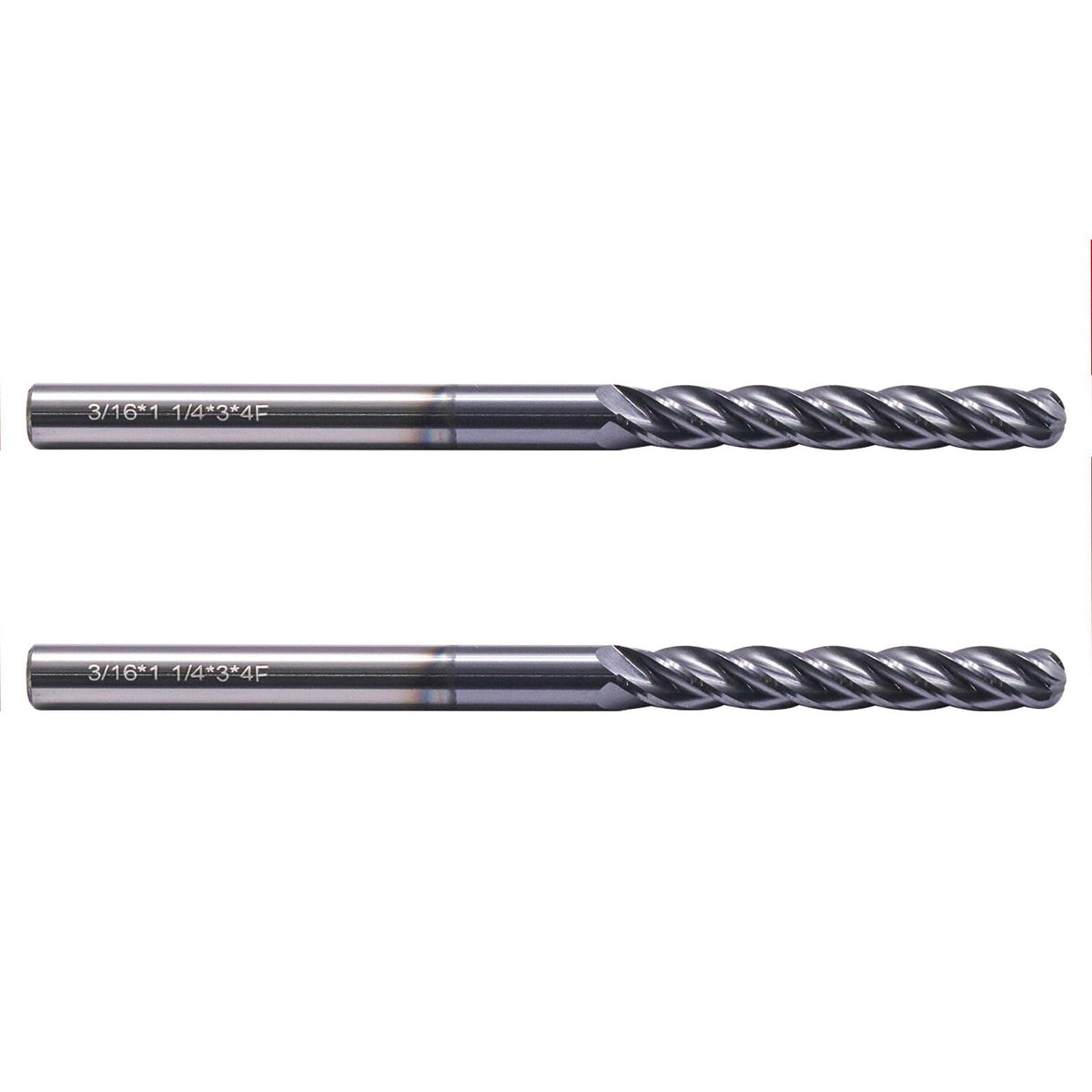 2Pcs 3/16" 4 Flute Solid Carbide Long Ball Nose End Mill Set, AlTiN Coated