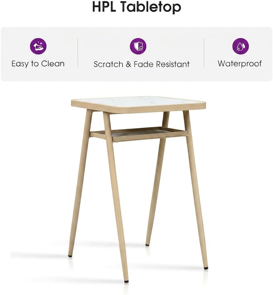 Counter Height Patio Table with HPL Top, Natural Wood