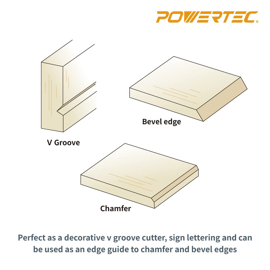 POWERTEC 90 Degree V-Groove Router Bit, 1/4" Shank, 1/2" Cutting Diameter, 21/64" Cutting Length, Carbide End Mill CNC Engraving Bit for Routers & CNC Machines, Sign and Plaque Carving (73006)
