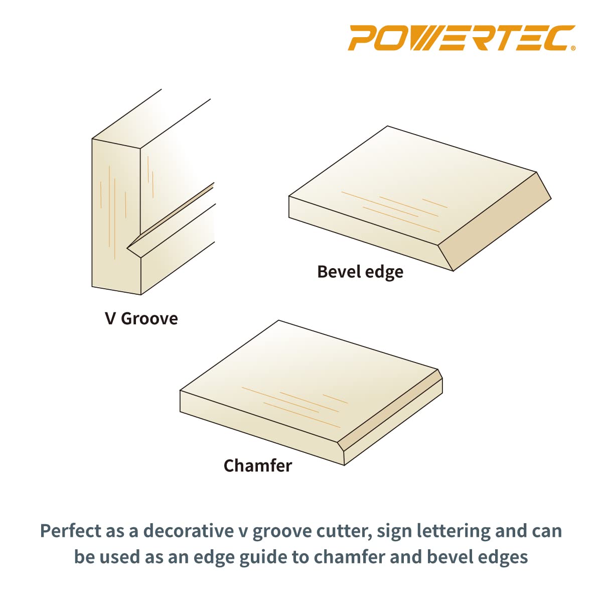 POWERTEC 90 Degree V-Groove Router Bit, 1/4" Shank, 1/2" Cutting Diameter, 21/64" Cutting Length, Carbide End Mill CNC Engraving Bit for Routers & CNC Machines, Sign and Plaque Carving (73006)